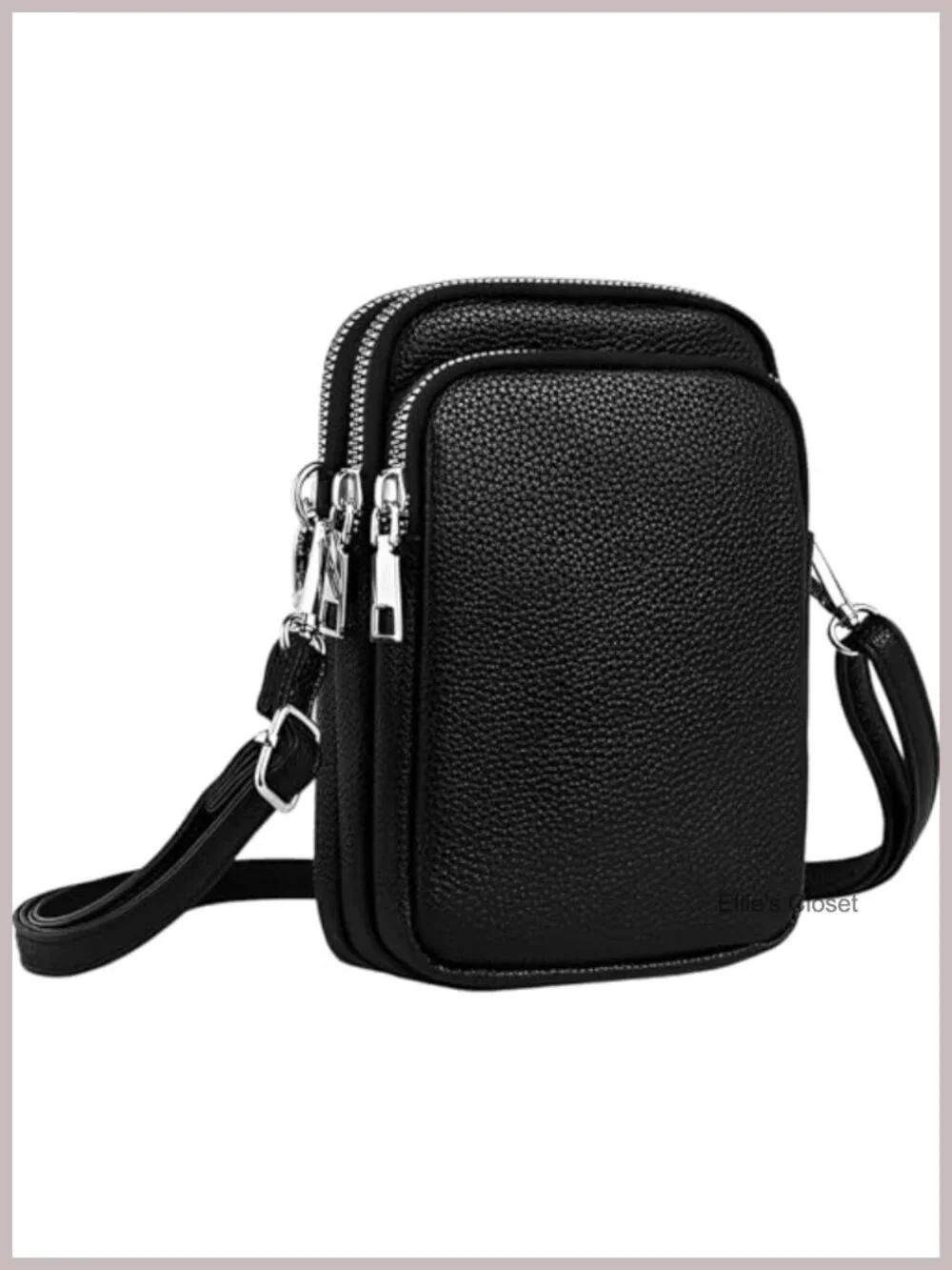 Soft Faux Leather Crossbody Phone Bag Triple Zip Pocket Mini Shoulder Handbag